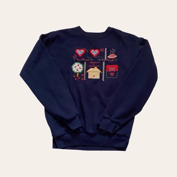 Navy Vintage Embroidered Grandma Sweater - Picture 1 of 4